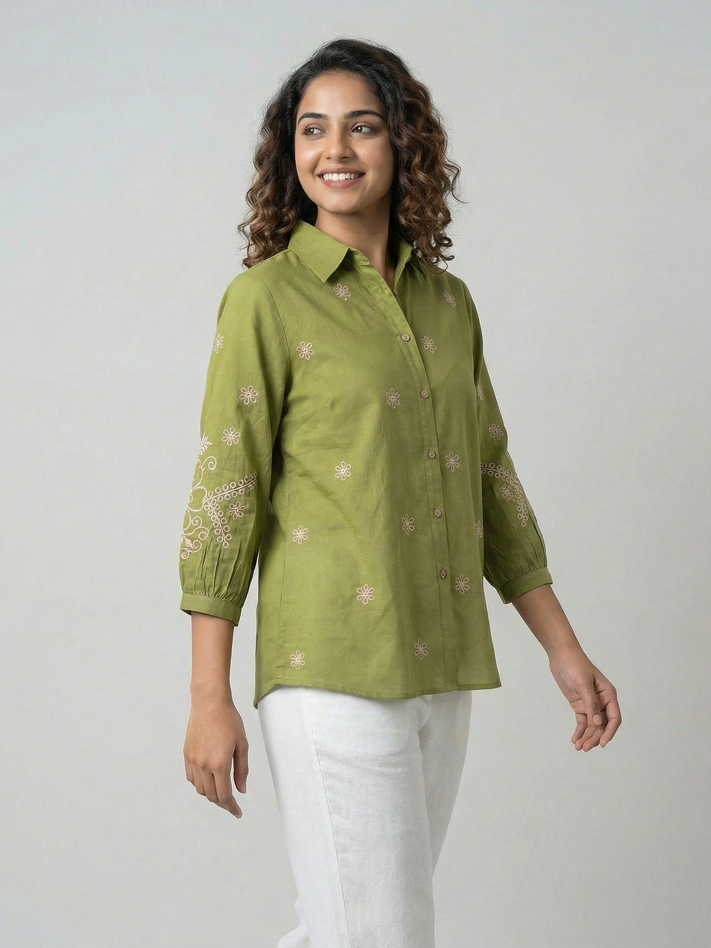 Kalparun Green Embroidered Shirt