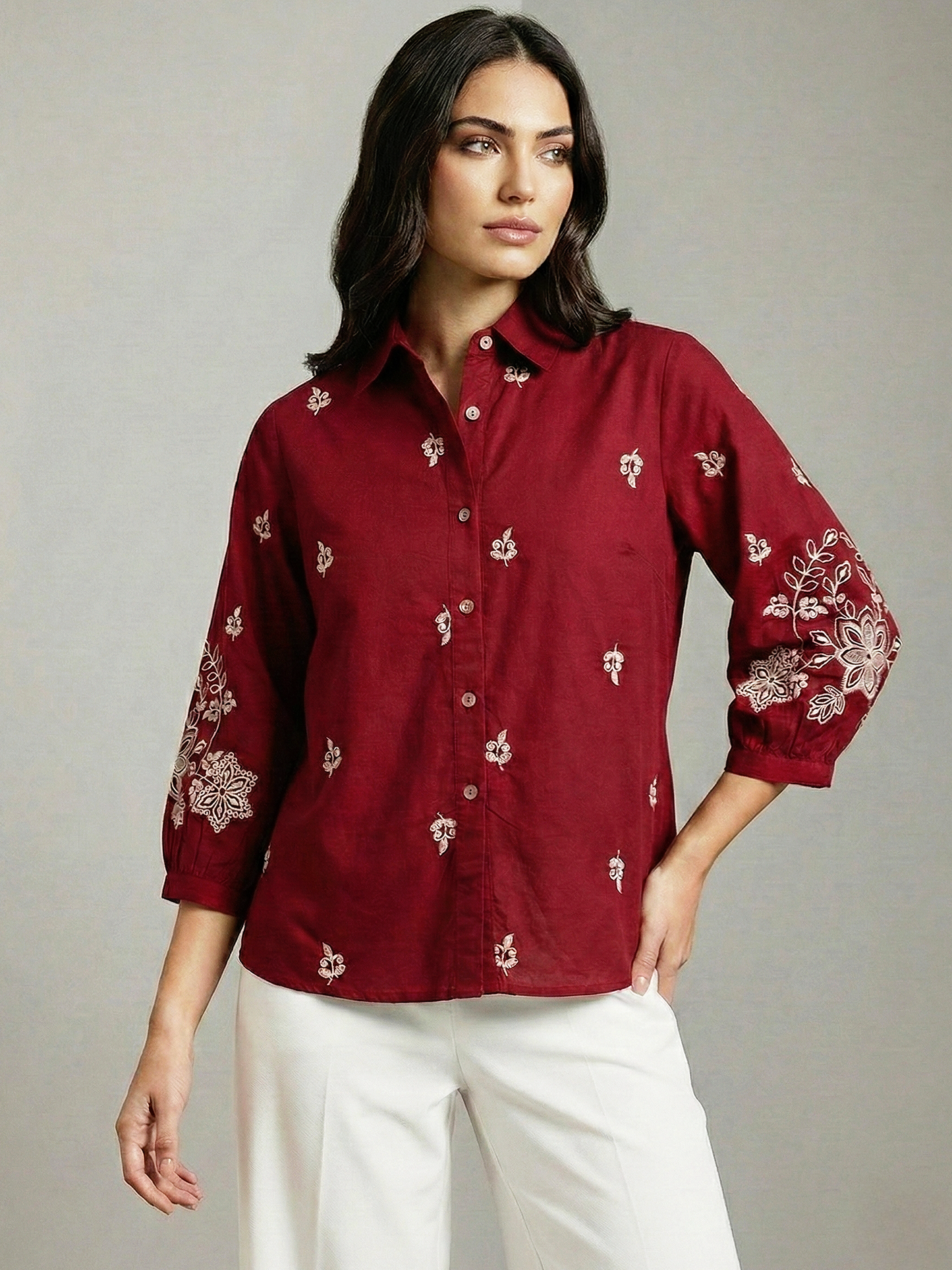 Kalparun Maroon Embroidered Shirt