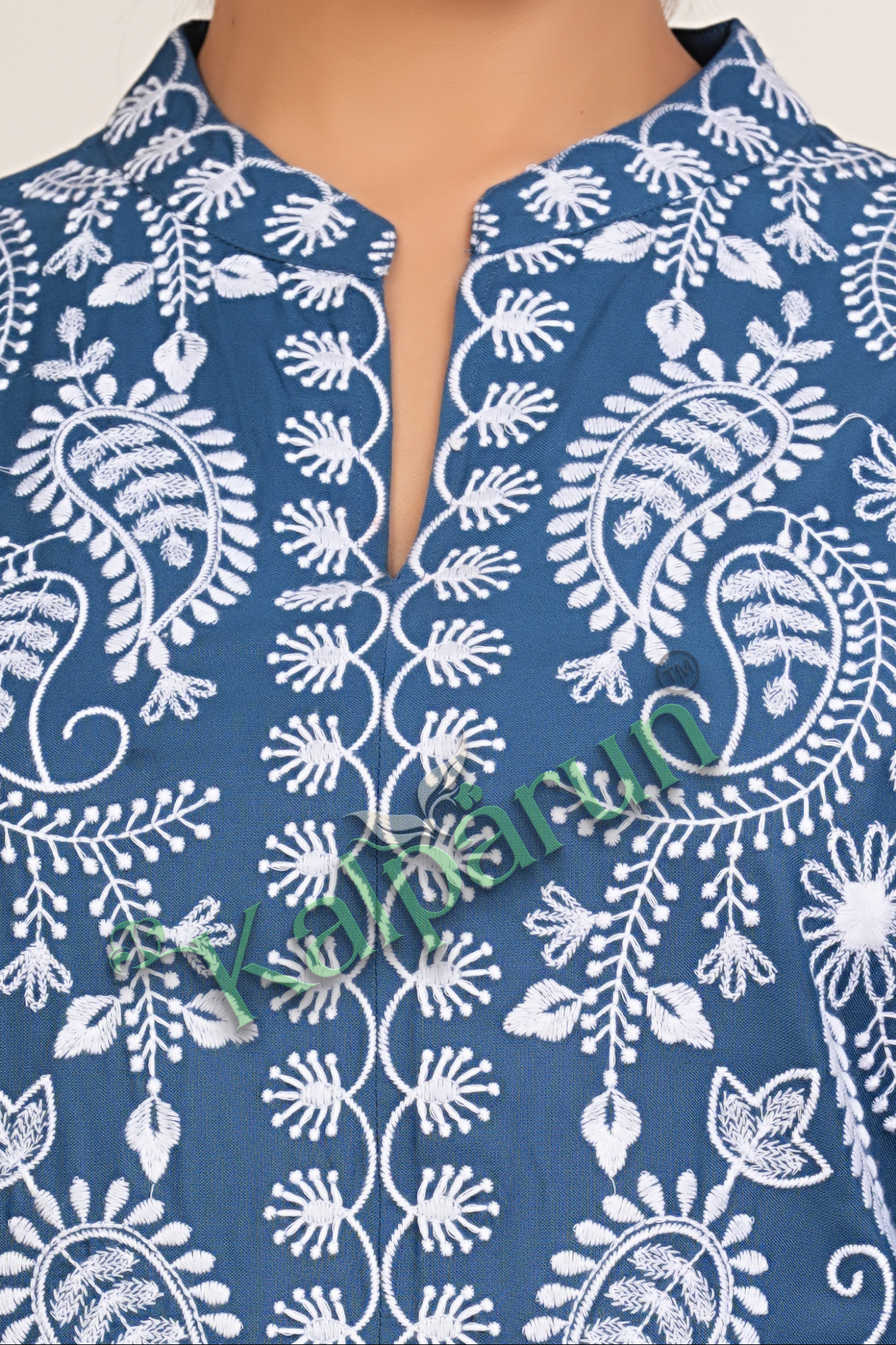 KALPARUN Women Co Ord Set | Women's Embroidered Tunic and cord Set, Rayon Ethnic Co Ord Set for Women | Teal Blue with White Floral Design, 3/4 Sleeve