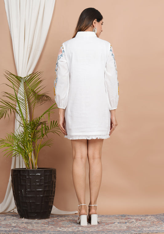 White Embroidered Cotton Midi Dress