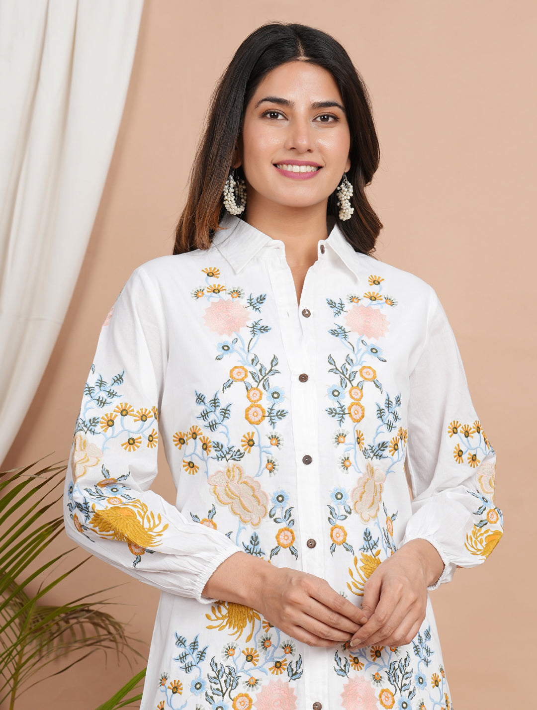 White Embroidered Cotton Midi Dress