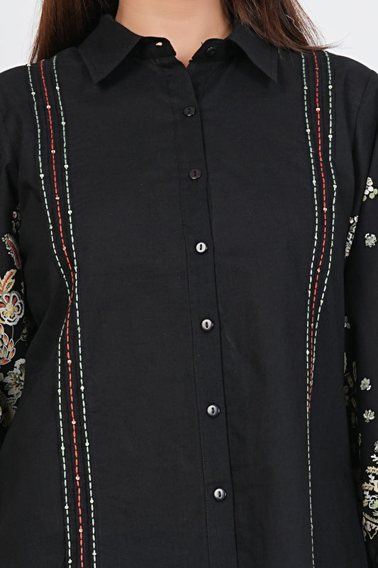Black Embroidered Cotton Shirt For Women | Kalparun