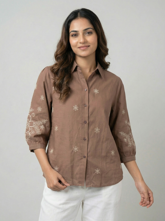 Kalparun Brown  Embroidered Shirt