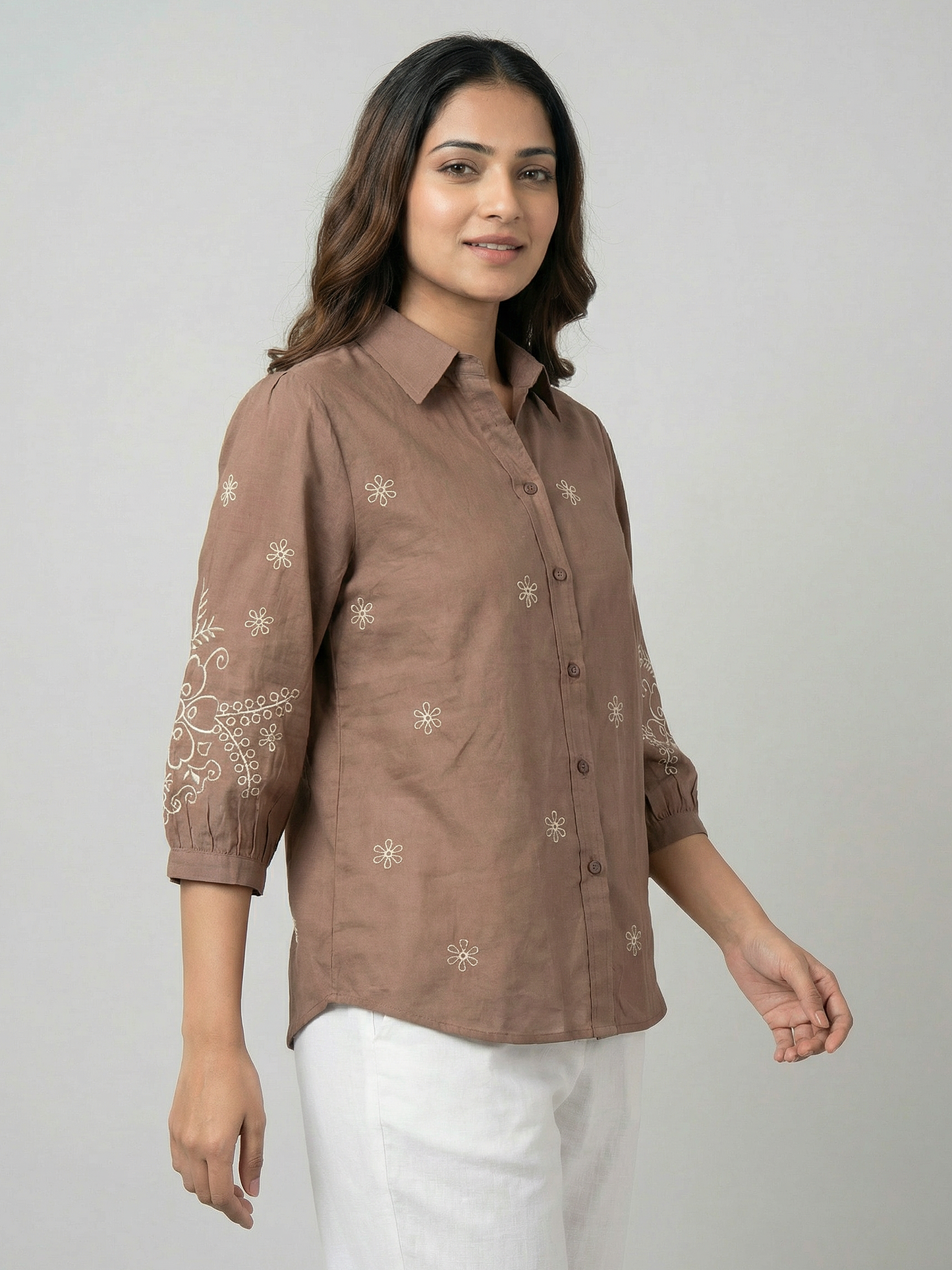 Kalparun Brown  Embroidered Shirt