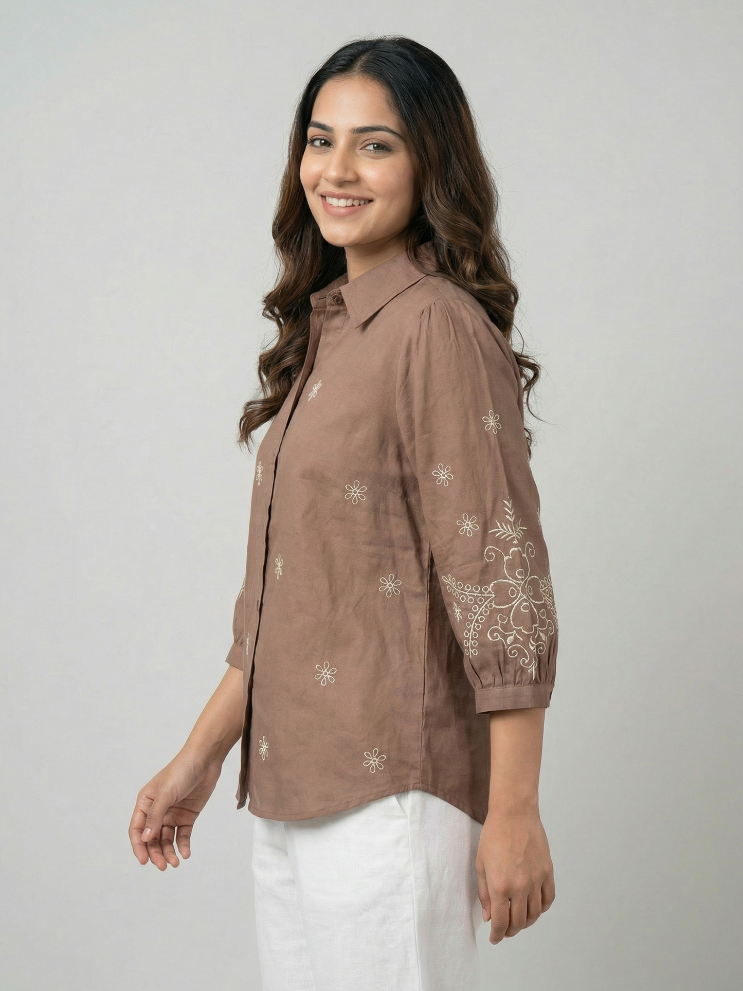 Kalparun Brown  Embroidered Shirt