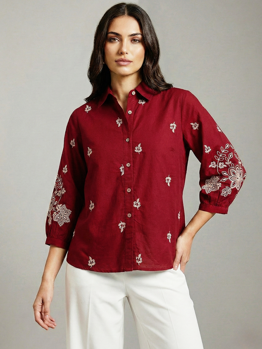 Kalparun Maroon Embroidered Shirt