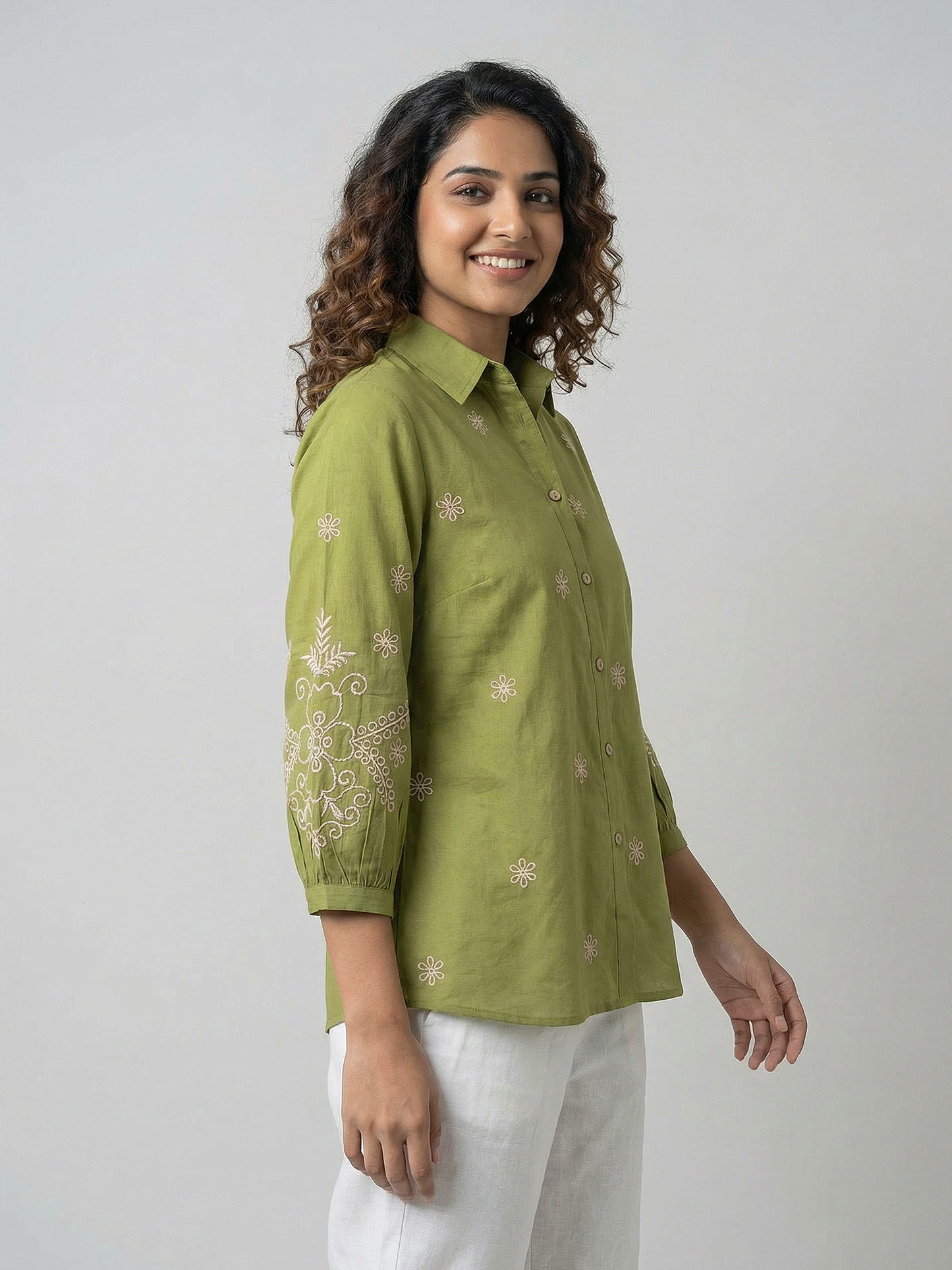 Kalparun Green Embroidered Shirt