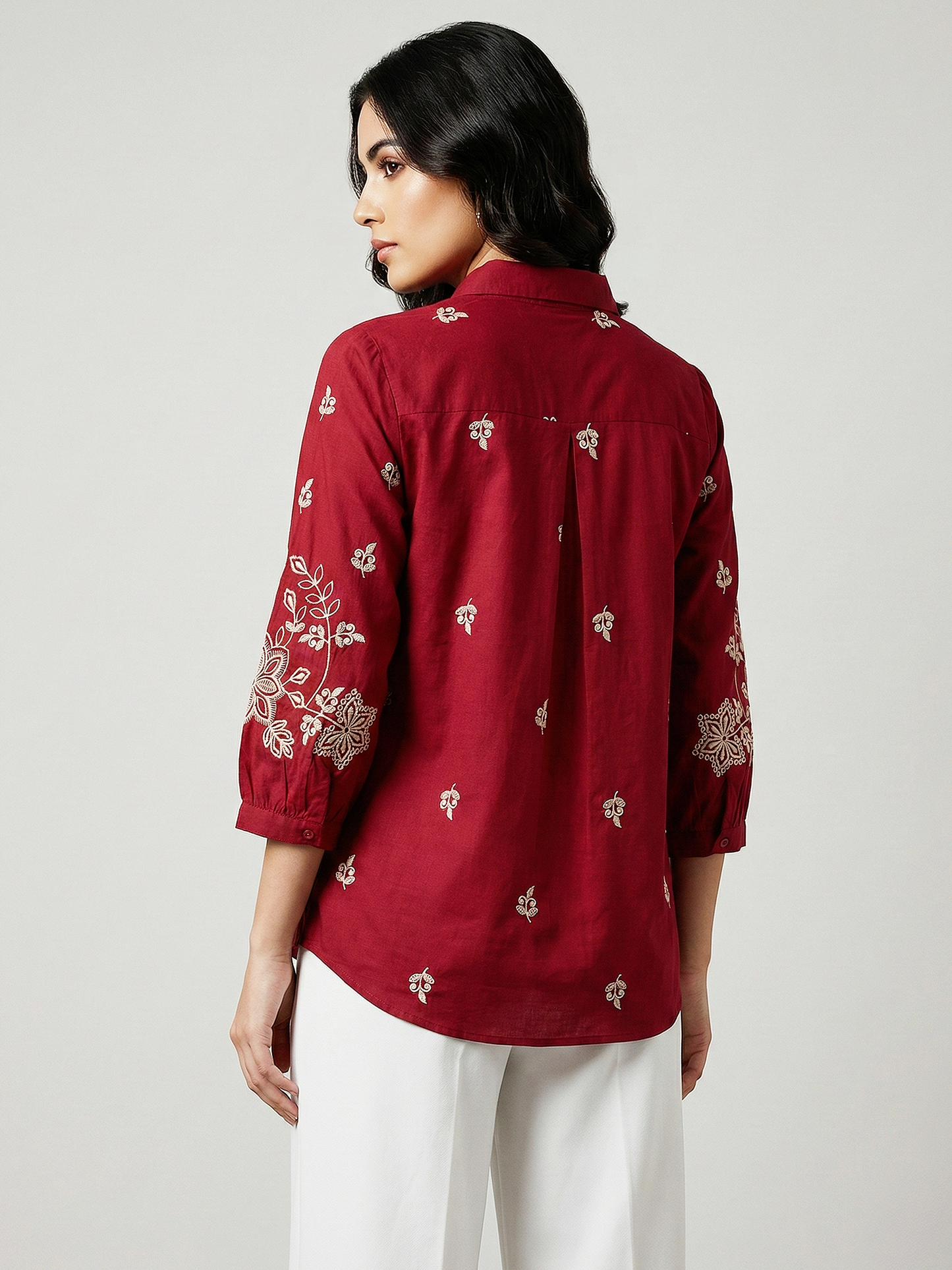 Kalparun Maroon Embroidered Shirt
