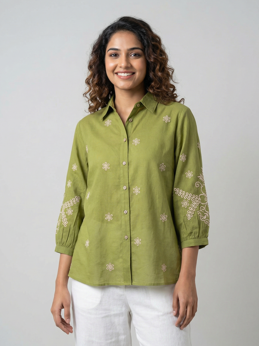 Kalparun Green Embroidered Shirt