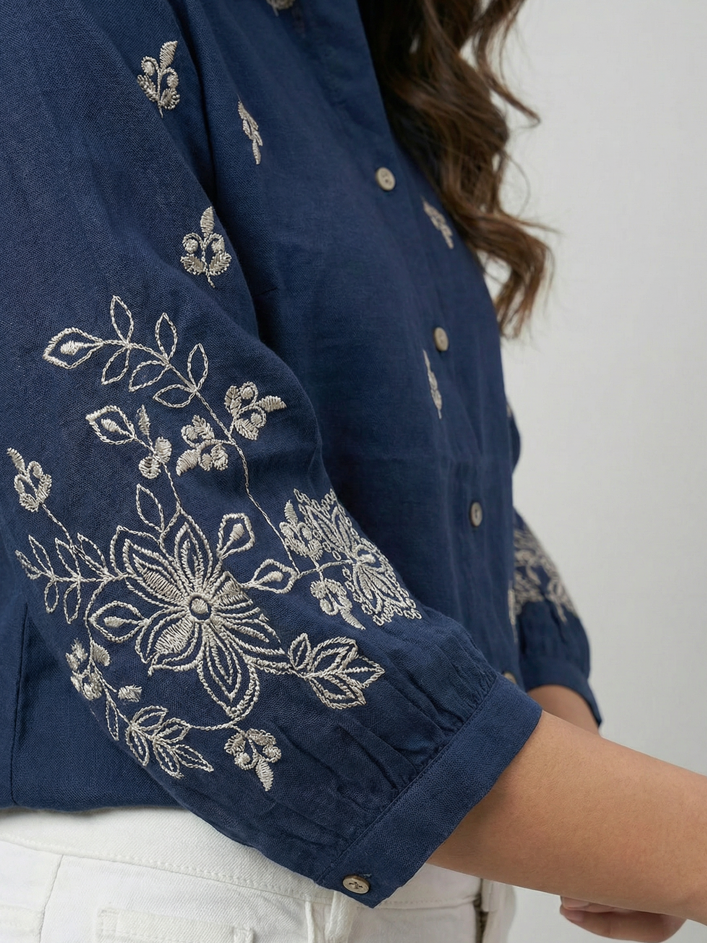 Kalparun Navy Blue Embroidered Shirt