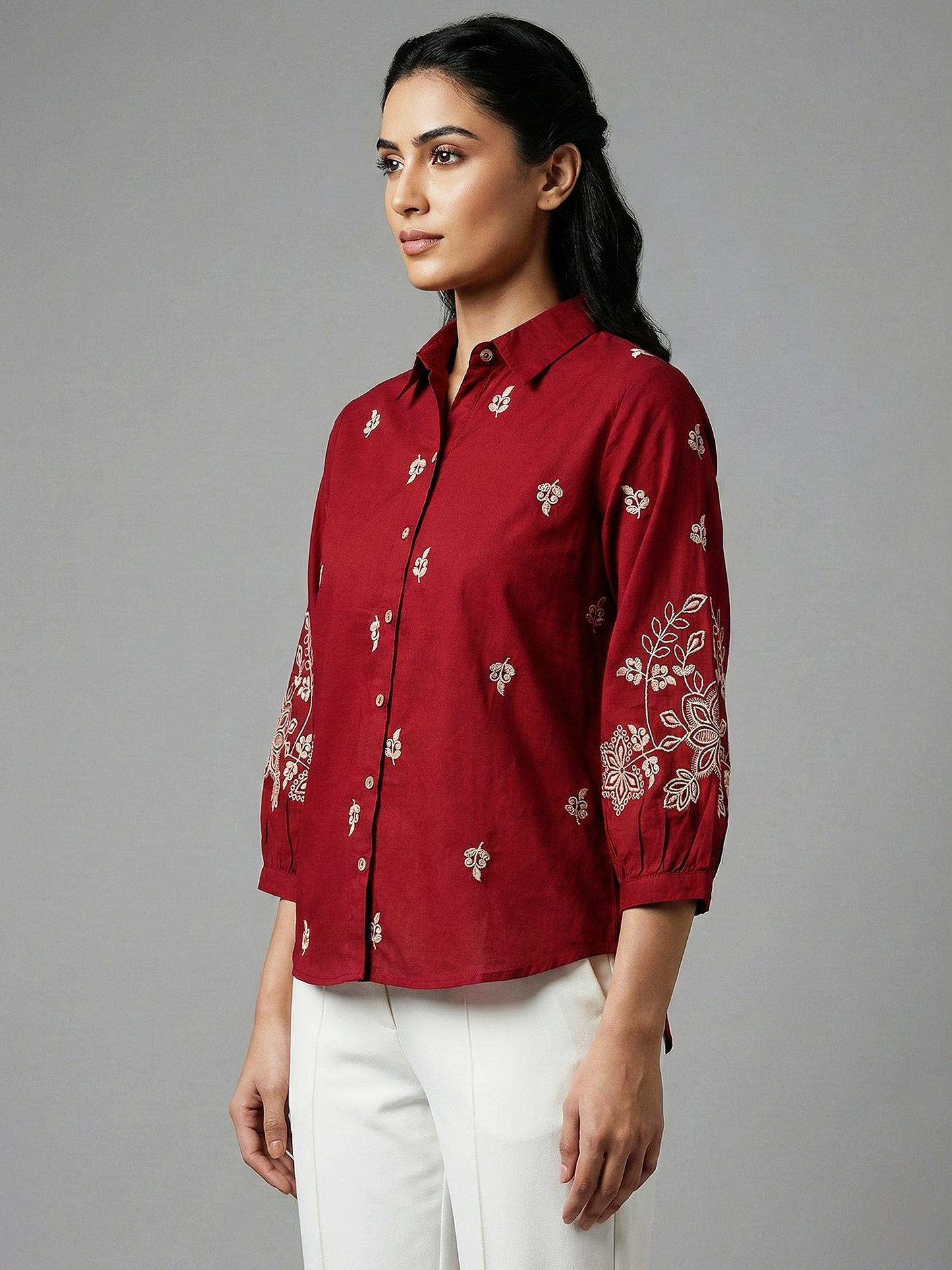 Kalparun Maroon Embroidered Shirt