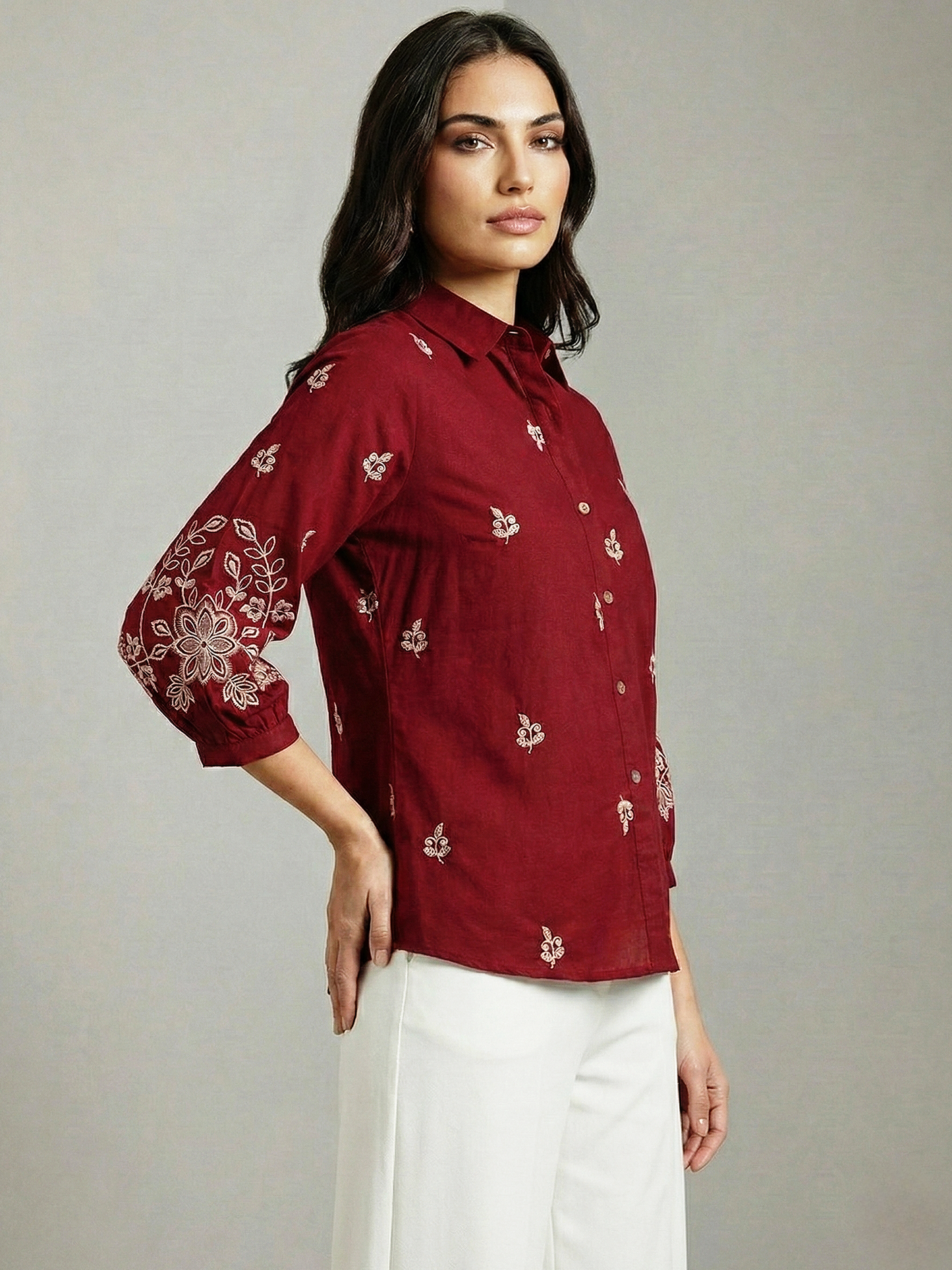 Kalparun Maroon Embroidered Shirt
