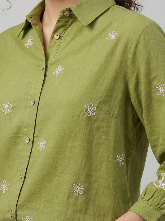 Kalparun Green Embroidered Shirt