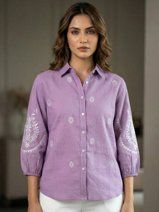 Kalparun Lavender Embroidered Shirt