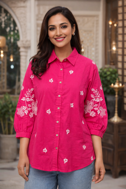 Kalparun Pink Embroidered Shirt