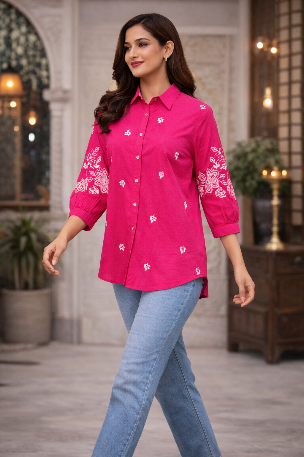 Kalparun Pink Embroidered Shirt