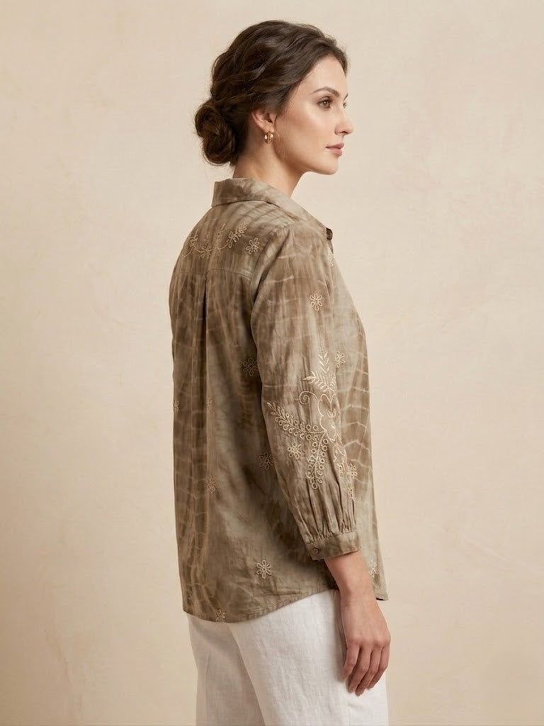 Brown Collar Printed Shirt For Women