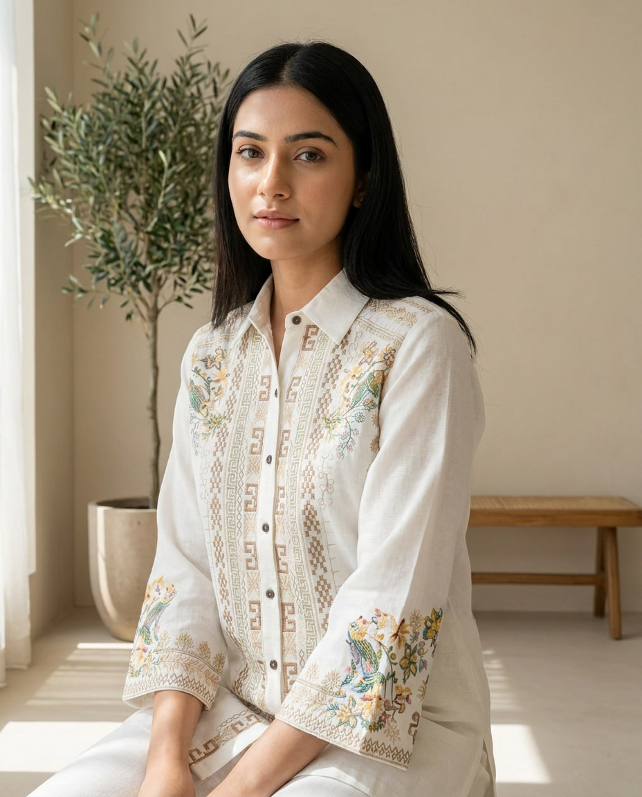 Off White Embroidered Co-ord Set