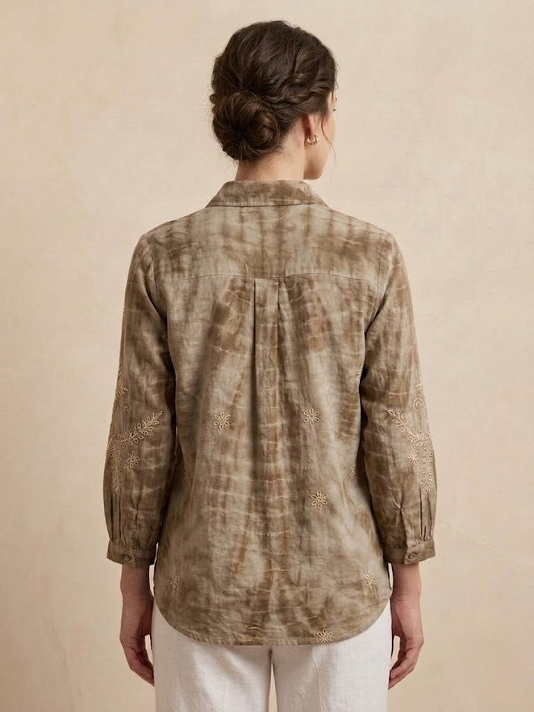 Brown Collar Printed Shirt For Women