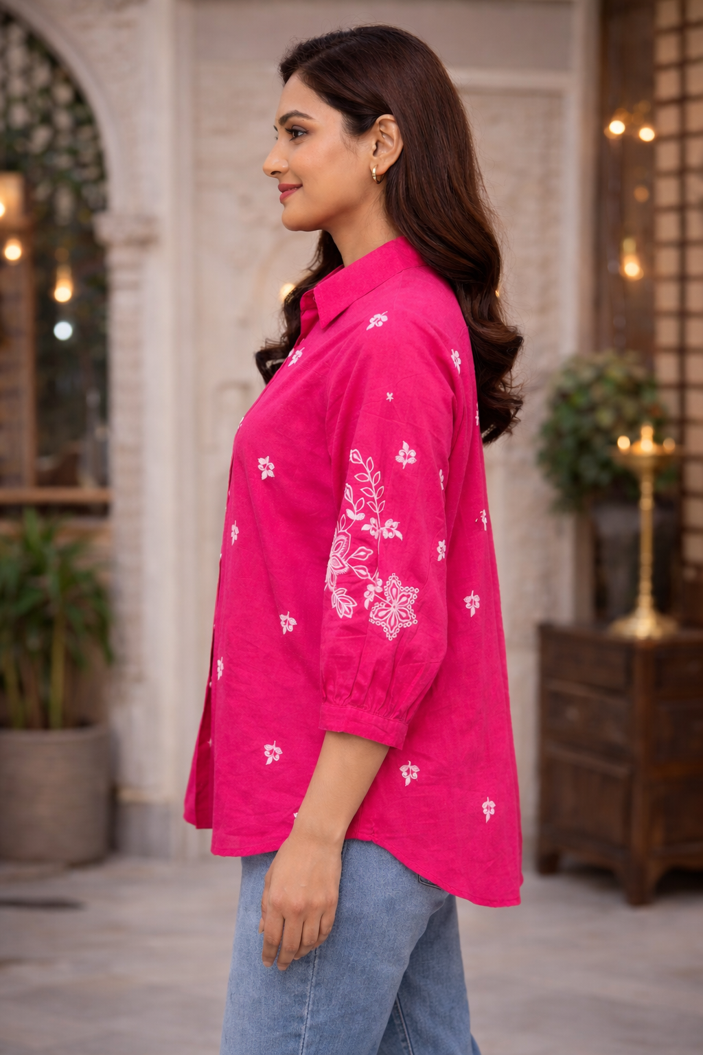 Kalparun Pink Embroidered Shirt