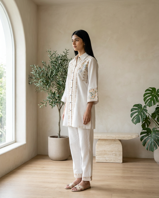 Off White Embroidered Co-ord Set