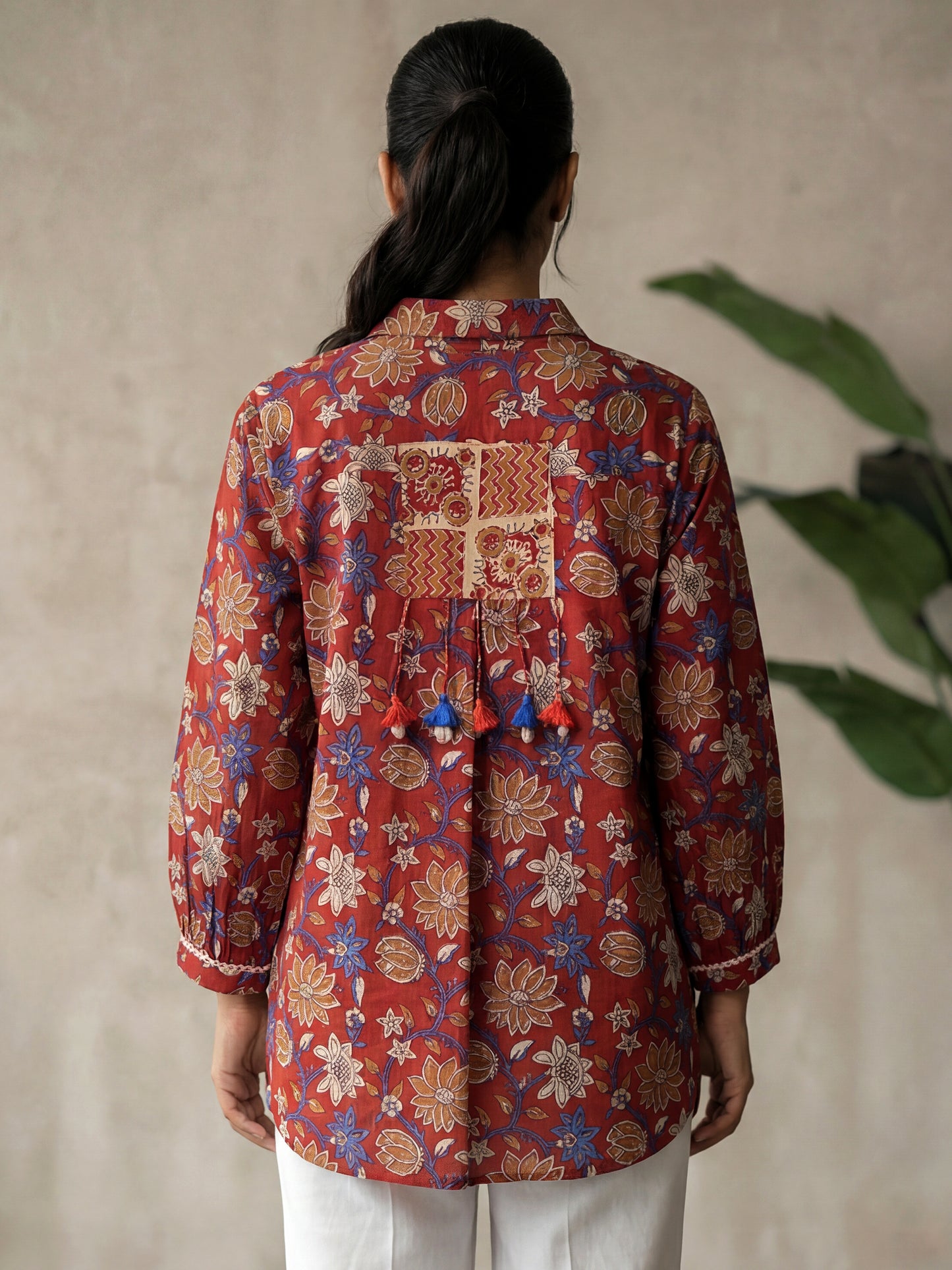 Marron Printed Cotton Shirt for Women