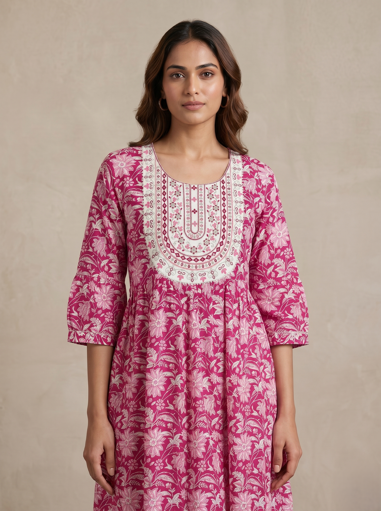 Women's Pink Viscose Rayon Floral Print Midi Dress