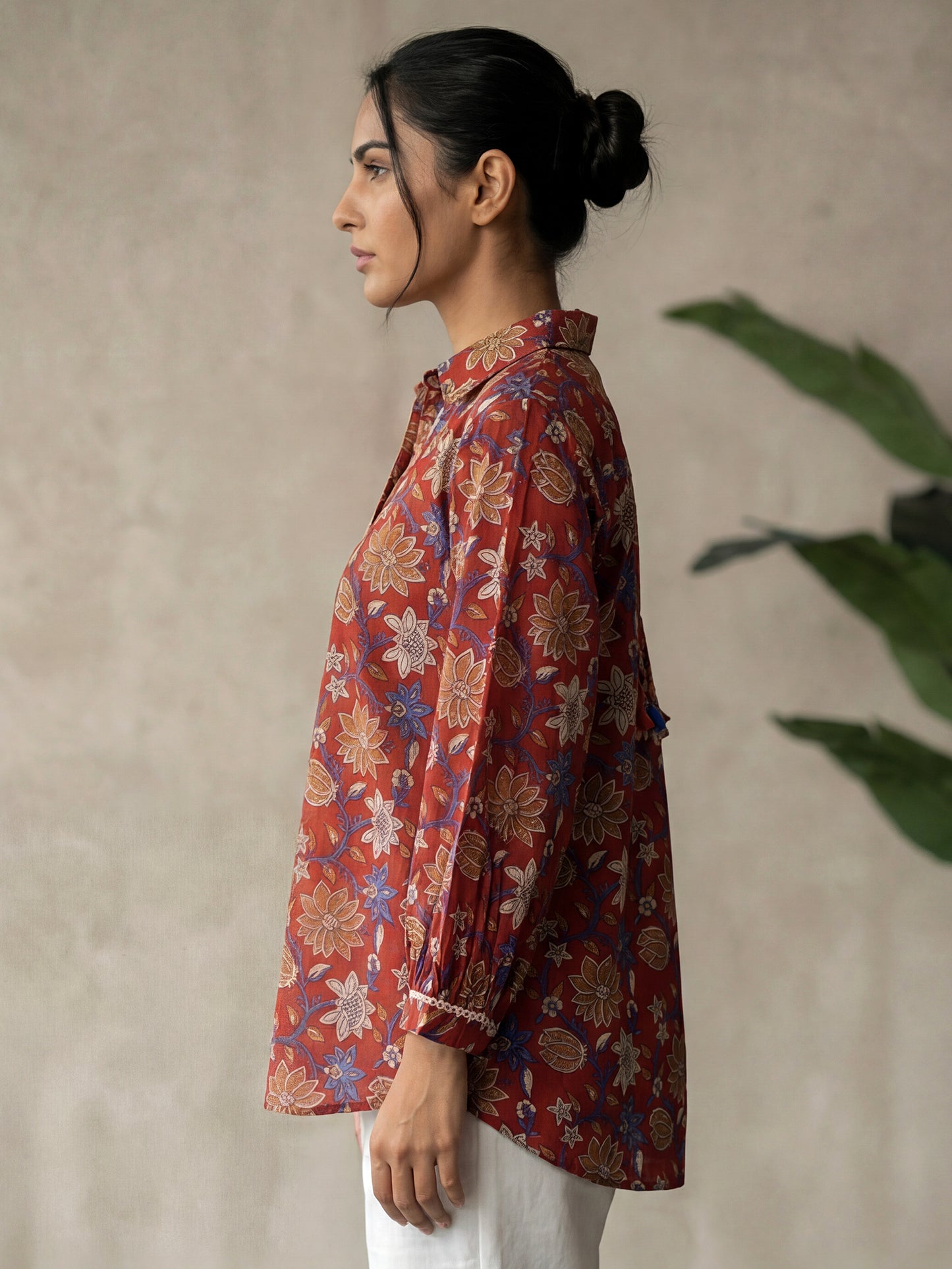 Marron Printed Cotton Shirt for Women