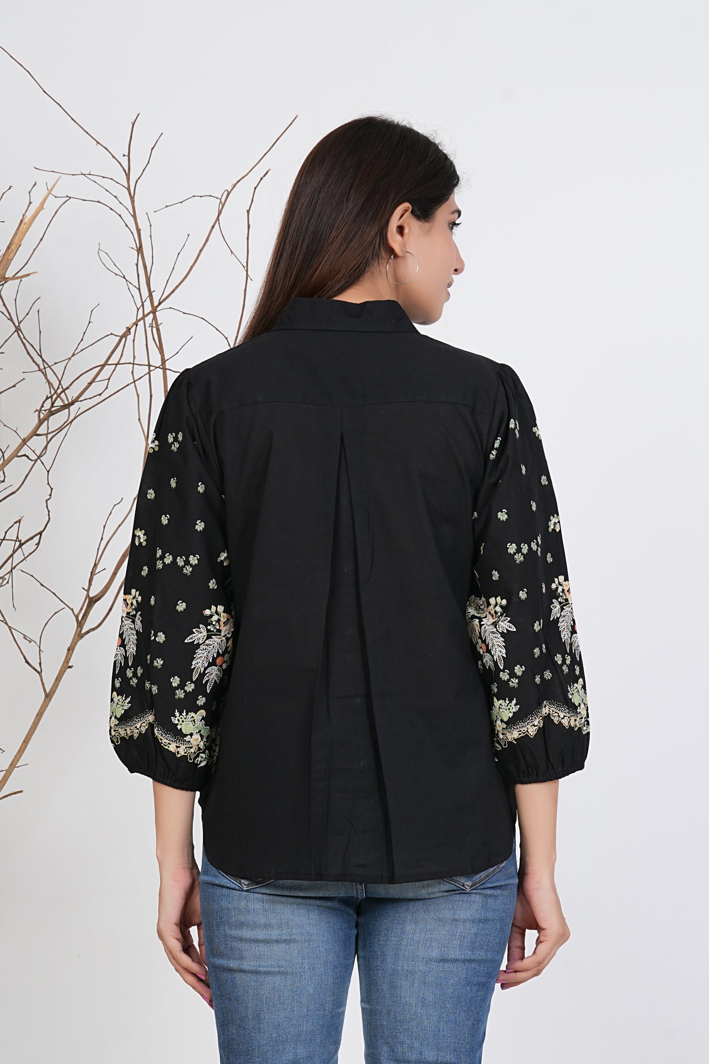 Black Embroidered Cotton Shirt For Women | Kalparun