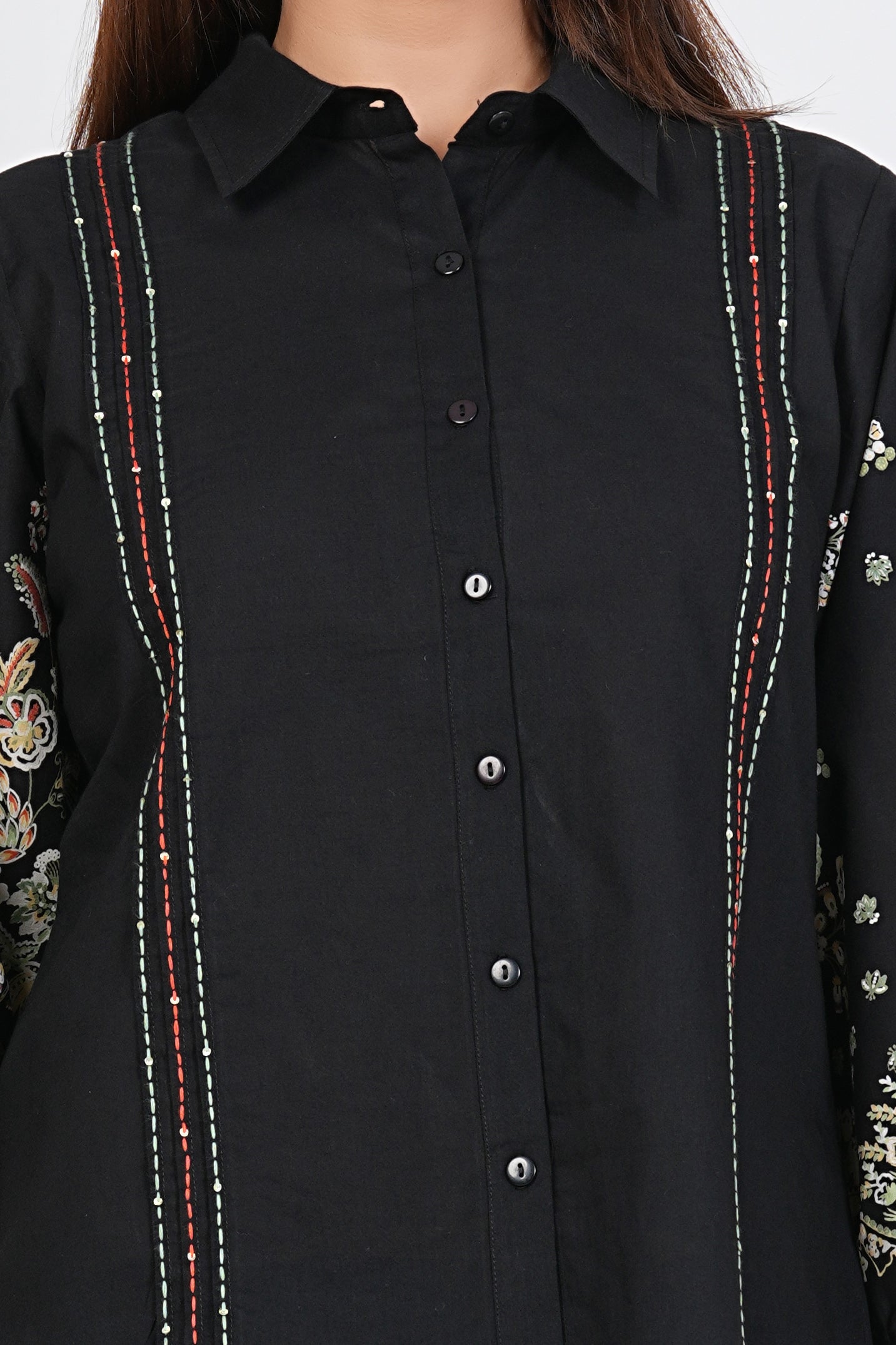 Black Embroidered Cotton Shirt For Women | Kalparun