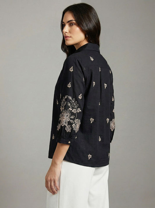 Kalparun Black Embroidered Shirt