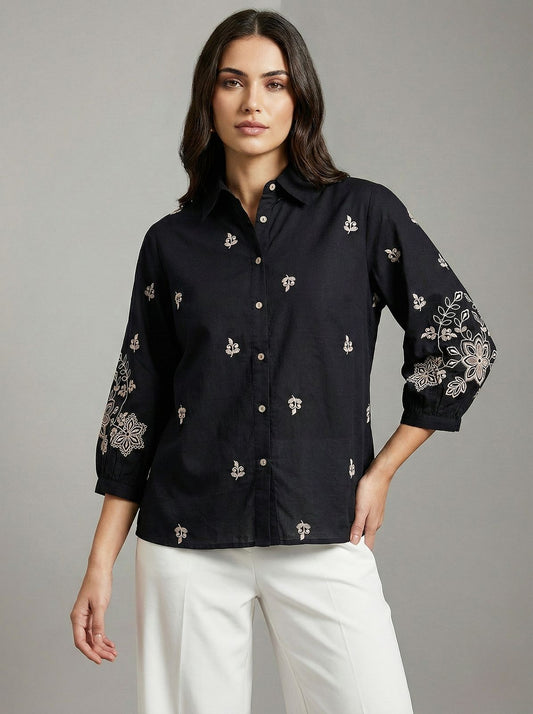 Kalparun Black Embroidered Shirt