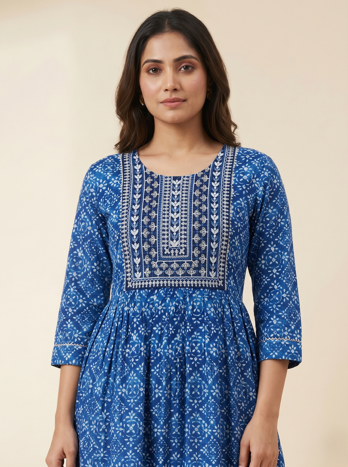 Women's Blue Viscose Rayon Ethnic Print Midi Dress
