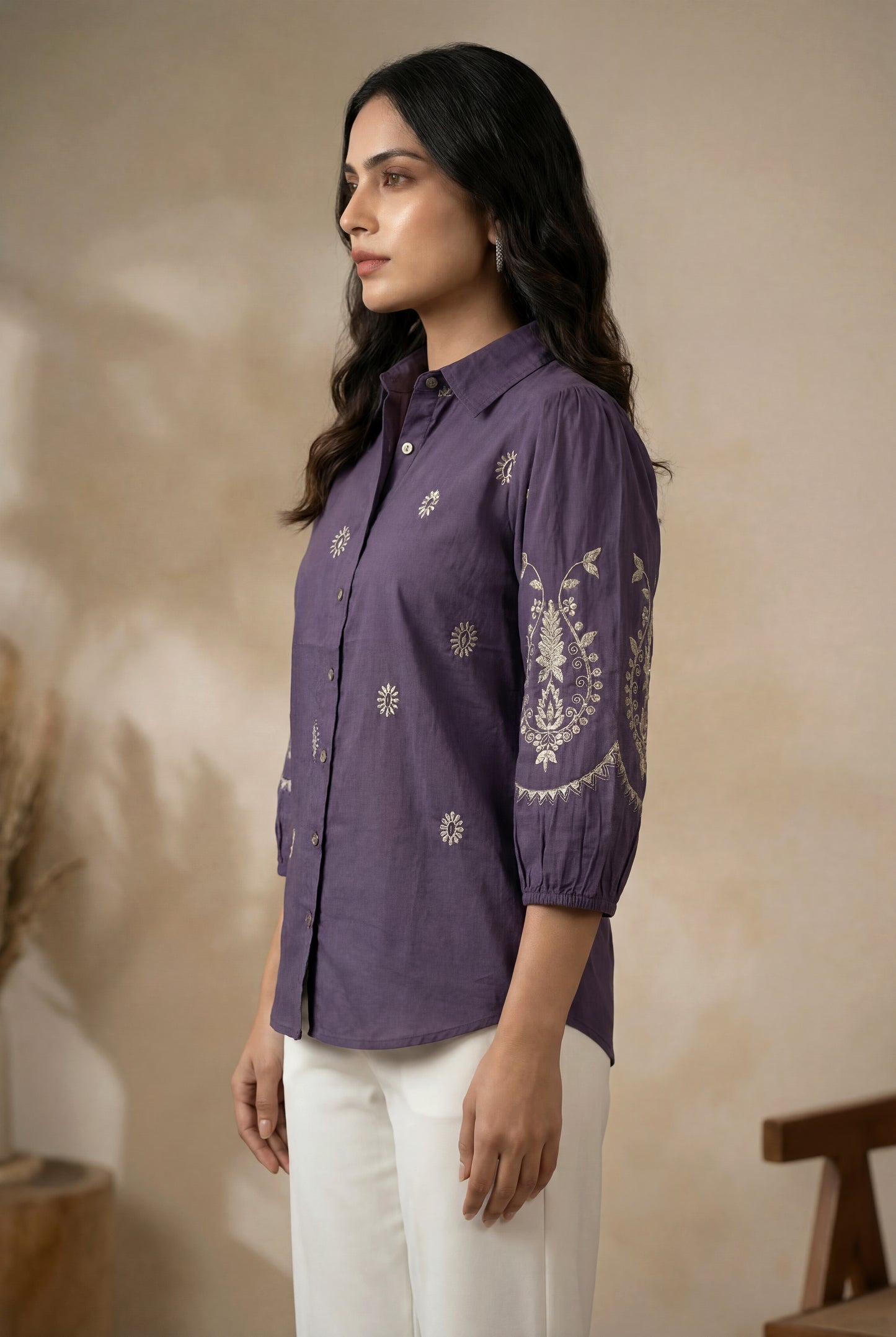 Kalparun Violet Embroidered Shirt