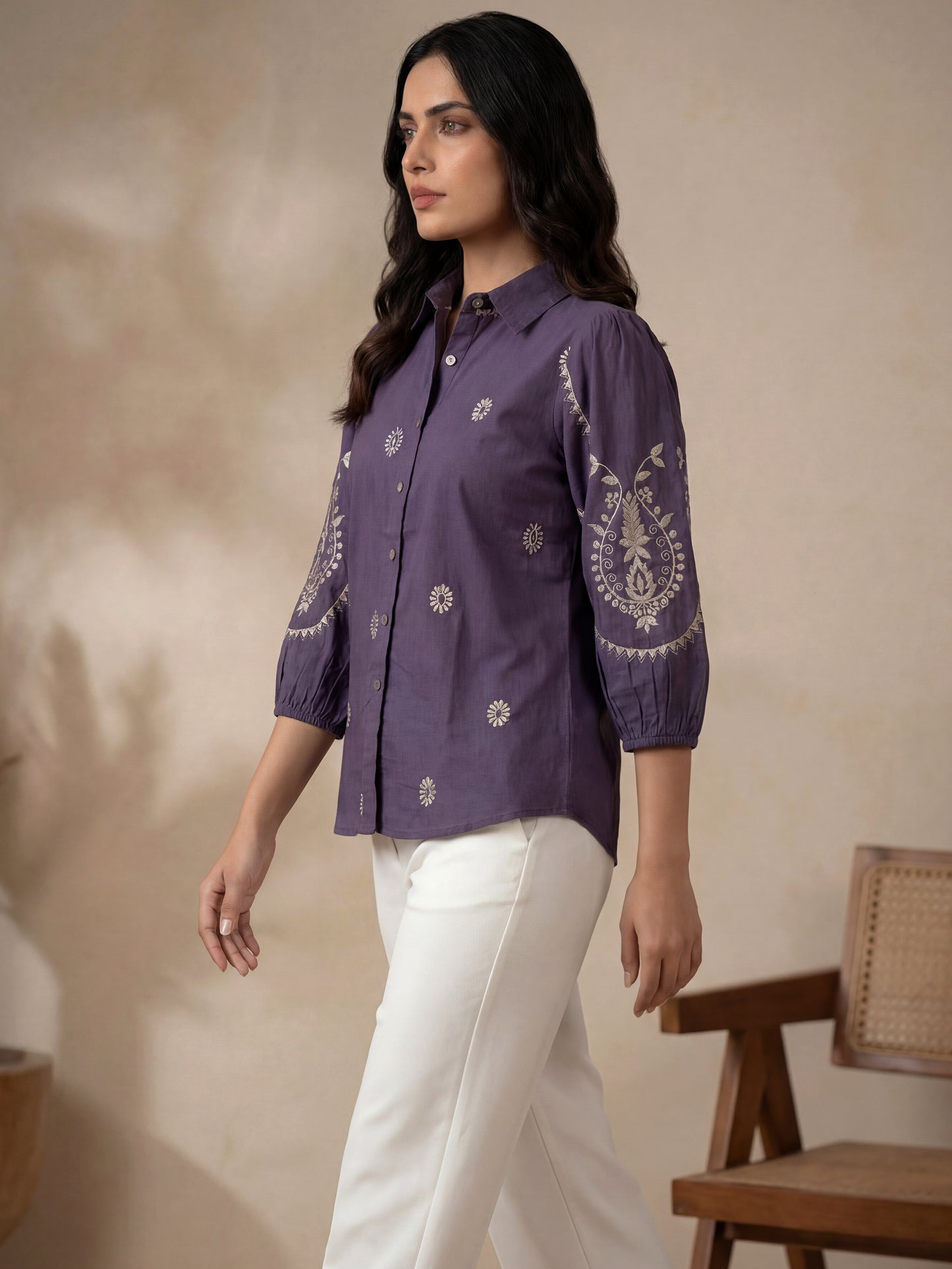 Kalparun Violet Embroidered Shirt