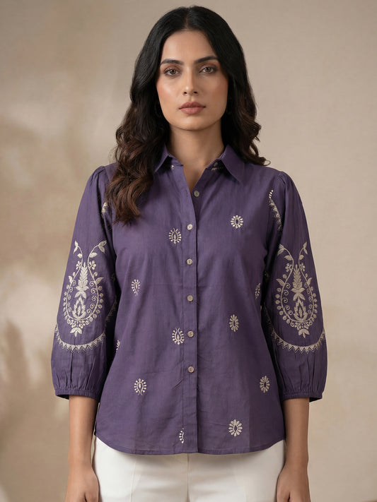 Kalparun Violet Embroidered Shirt