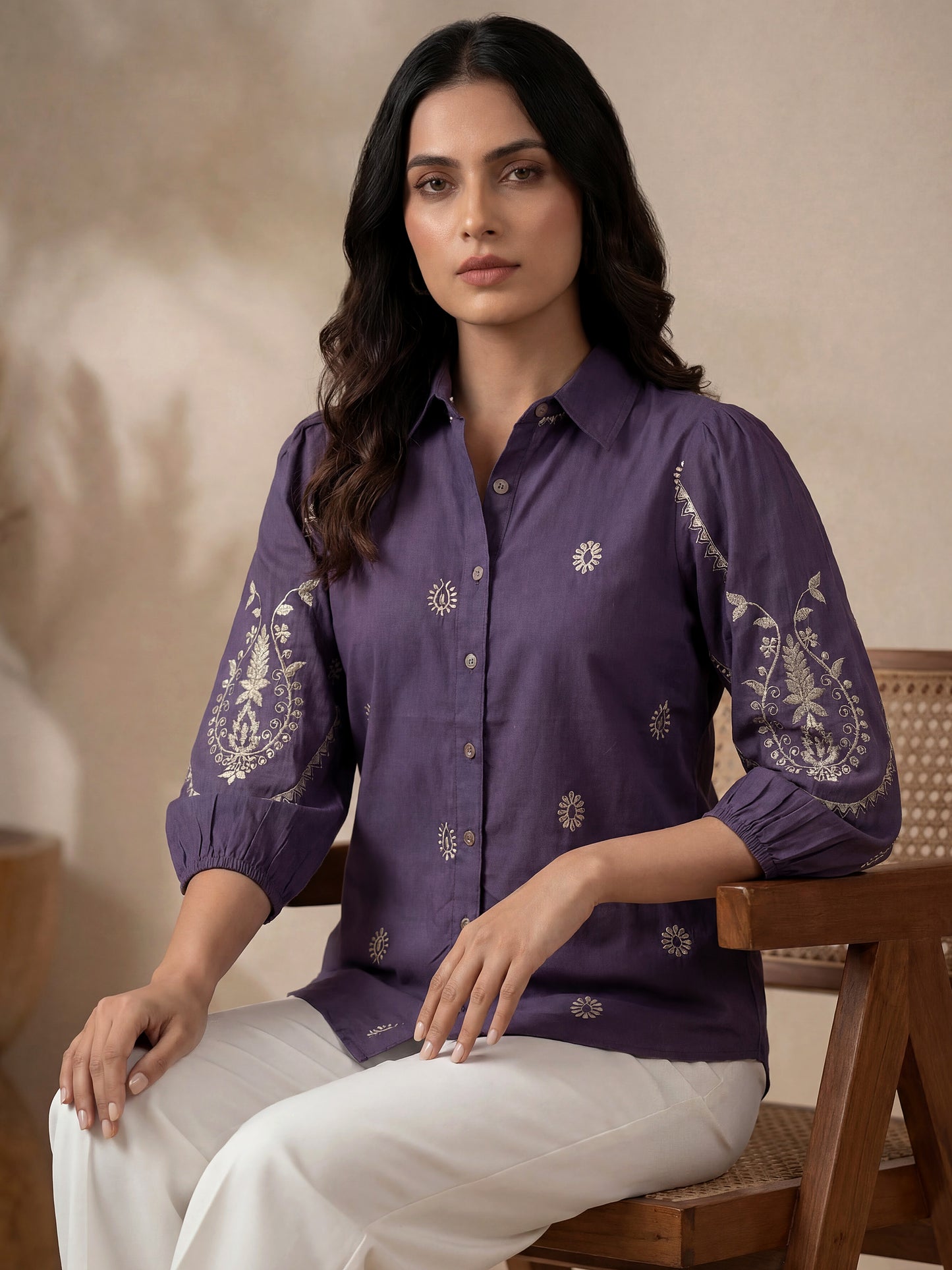 Kalparun Violet Embroidered Shirt
