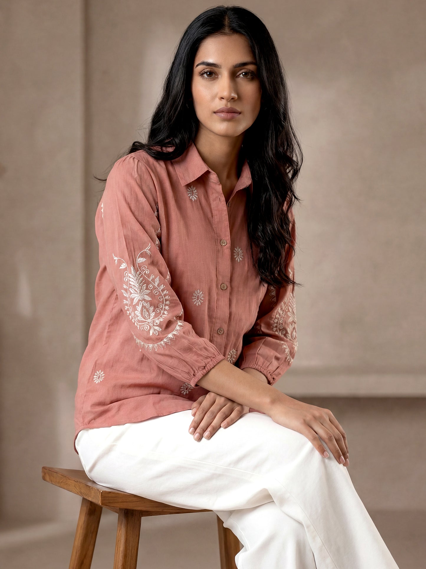Kalparun Rust Embroidered Shirt