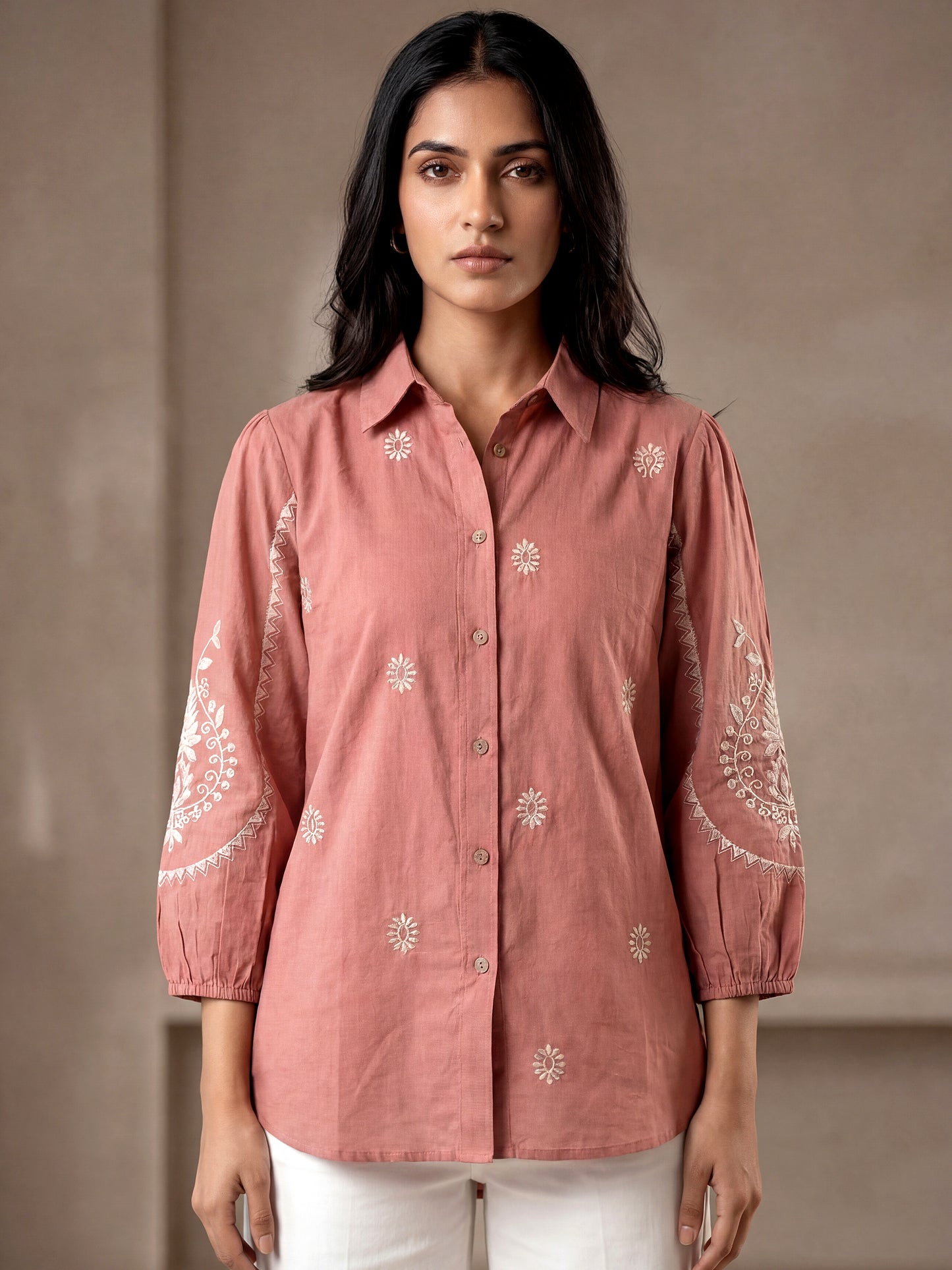 Kalparun Rust Embroidered Shirt