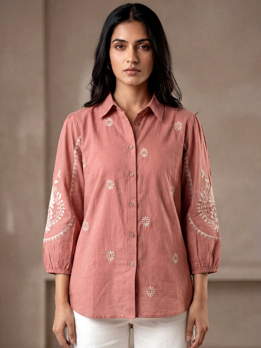 Kalparun Rust Embroidered Shirt