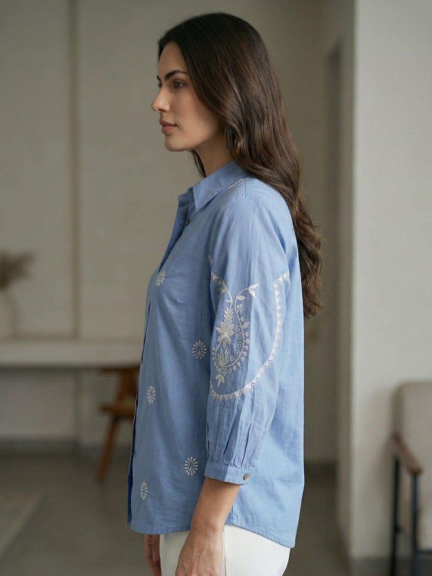Kalparun Powder Blue Embroidered Shirt