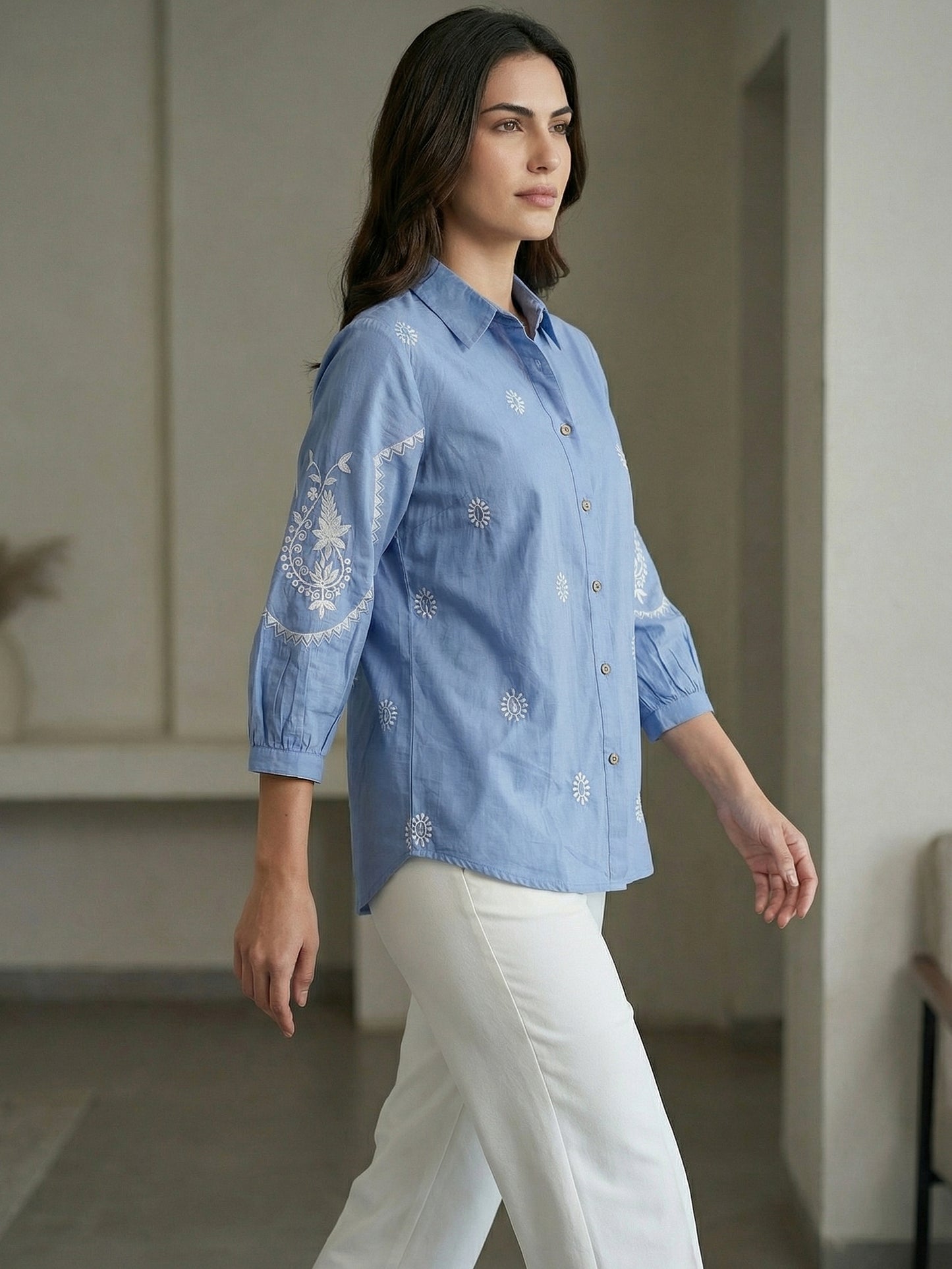 Kalparun Powder Blue Embroidered Shirt