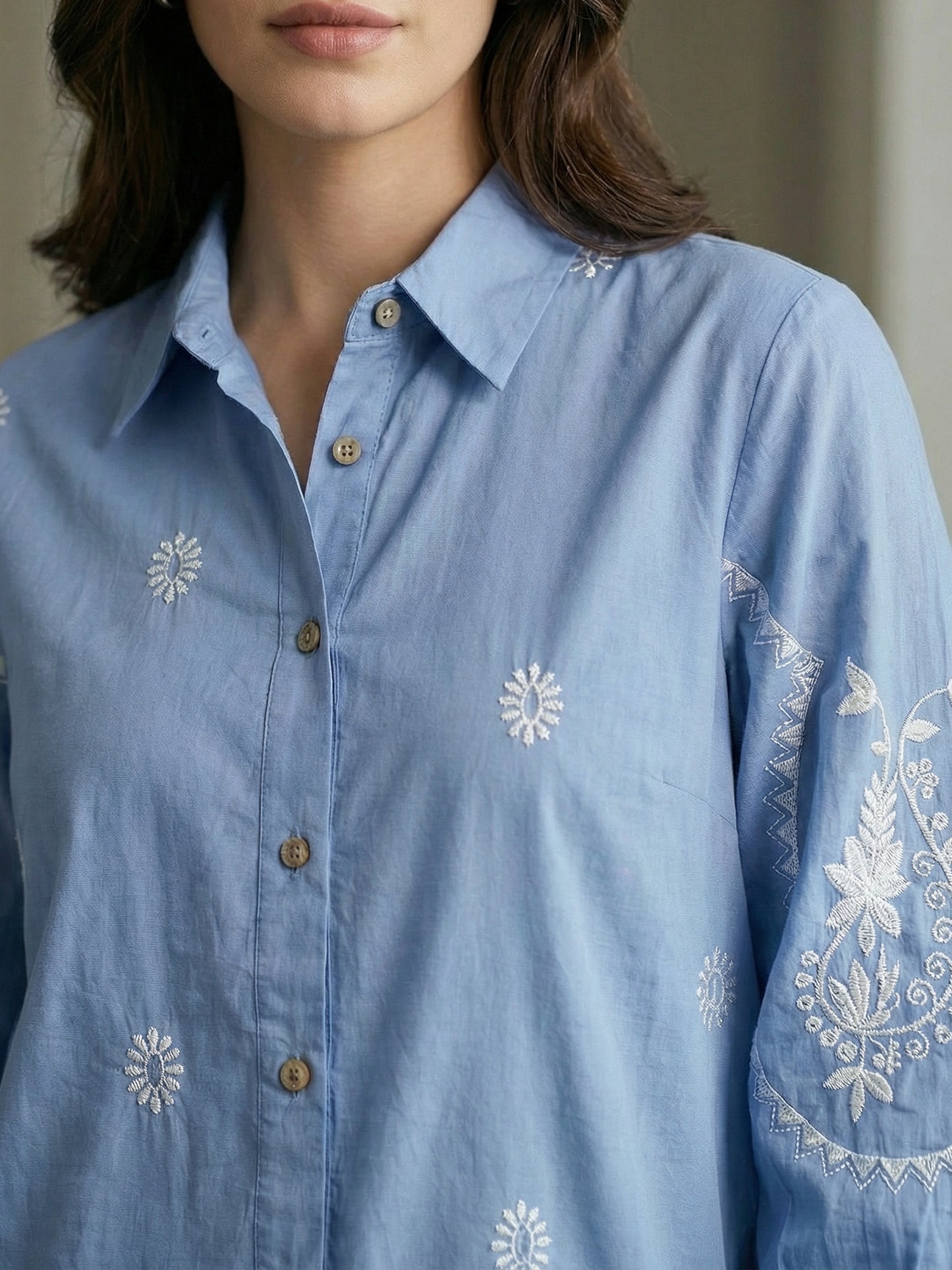 Kalparun Powder Blue Embroidered Shirt