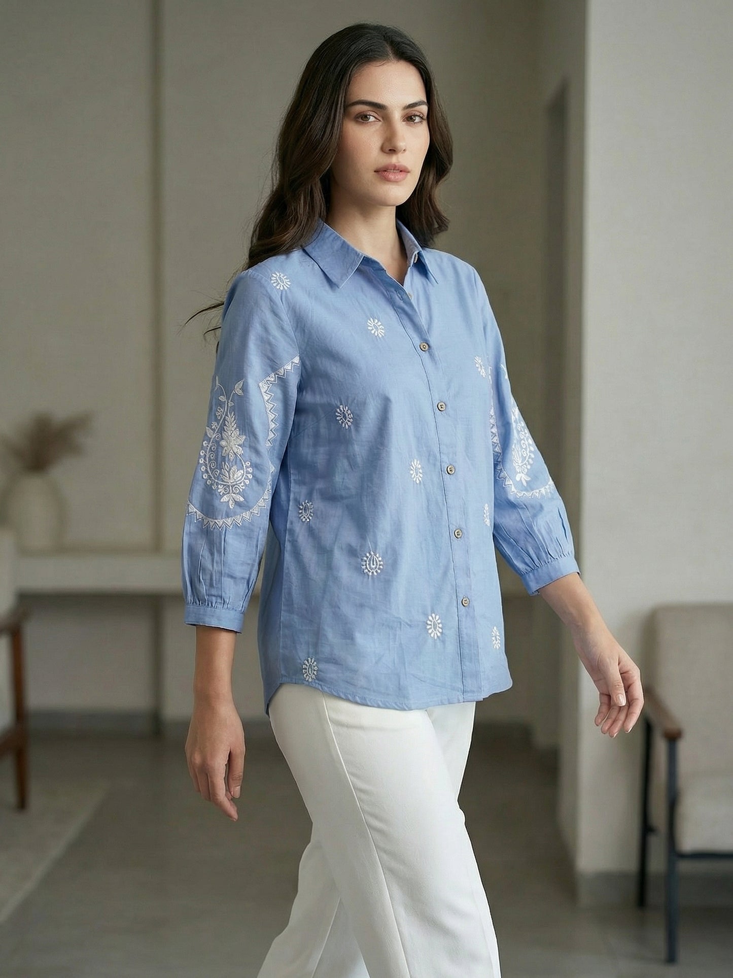 Kalparun Powder Blue Embroidered Shirt