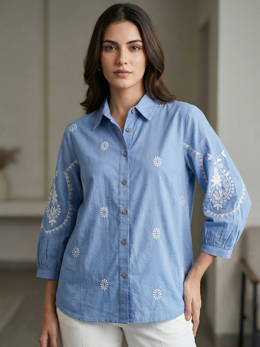 Kalparun Powder Blue Embroidered Shirt