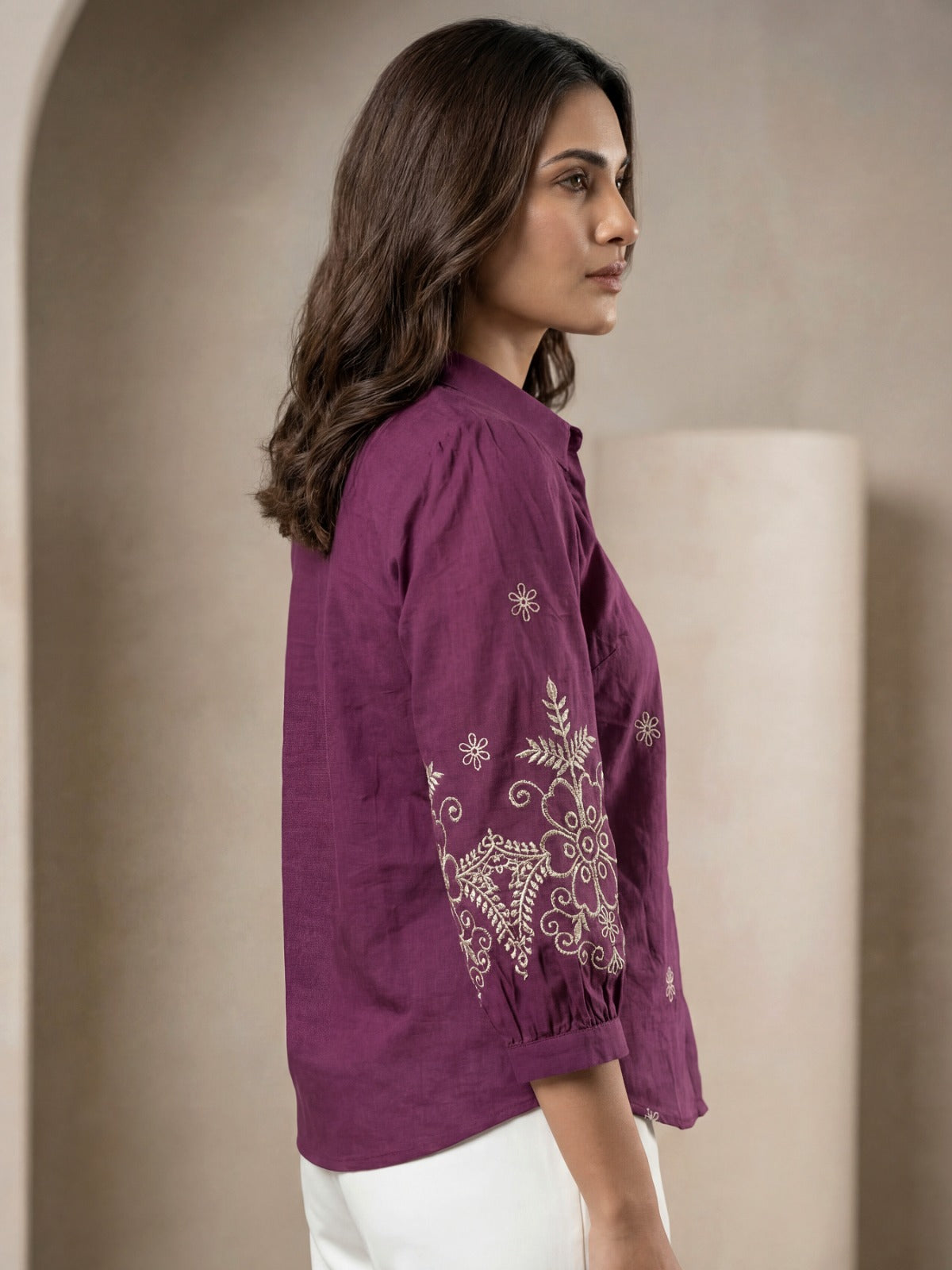Kalparun Purple  Embroidered Shirt