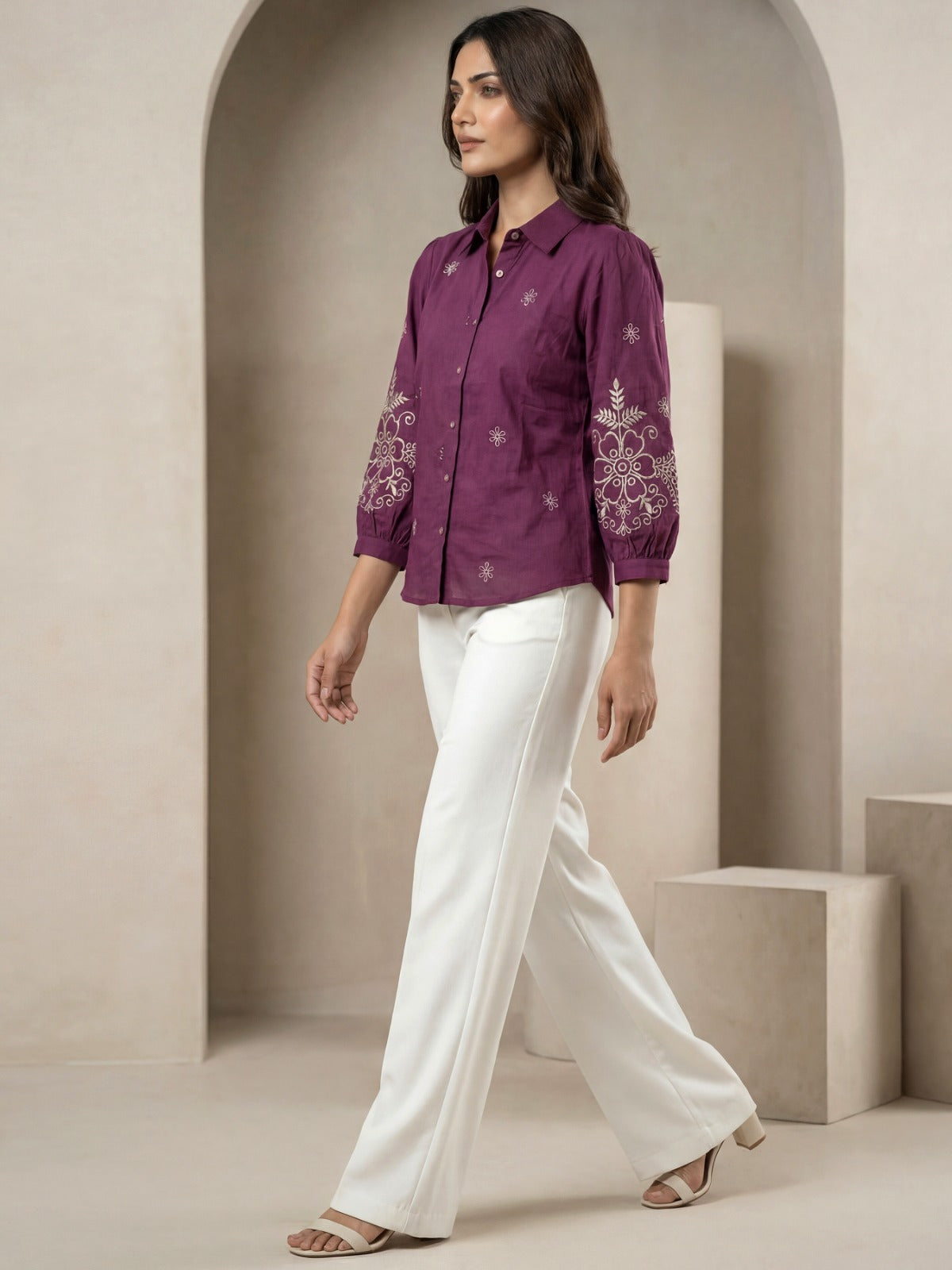 Kalparun Purple  Embroidered Shirt