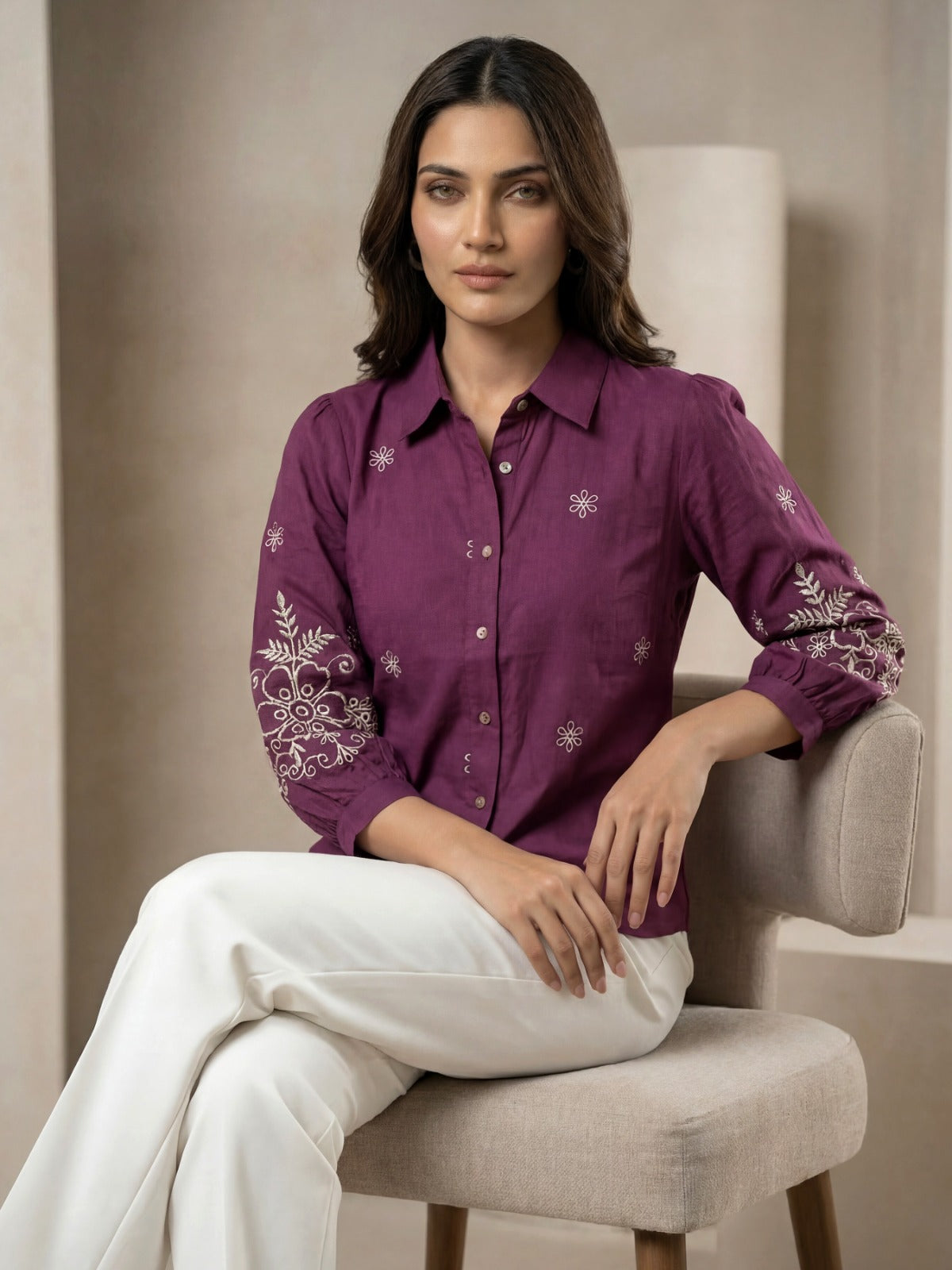Kalparun Purple  Embroidered Shirt