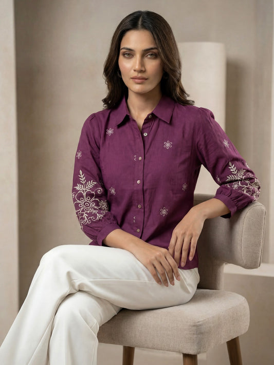 Kalparun Purple  Embroidered Shirt