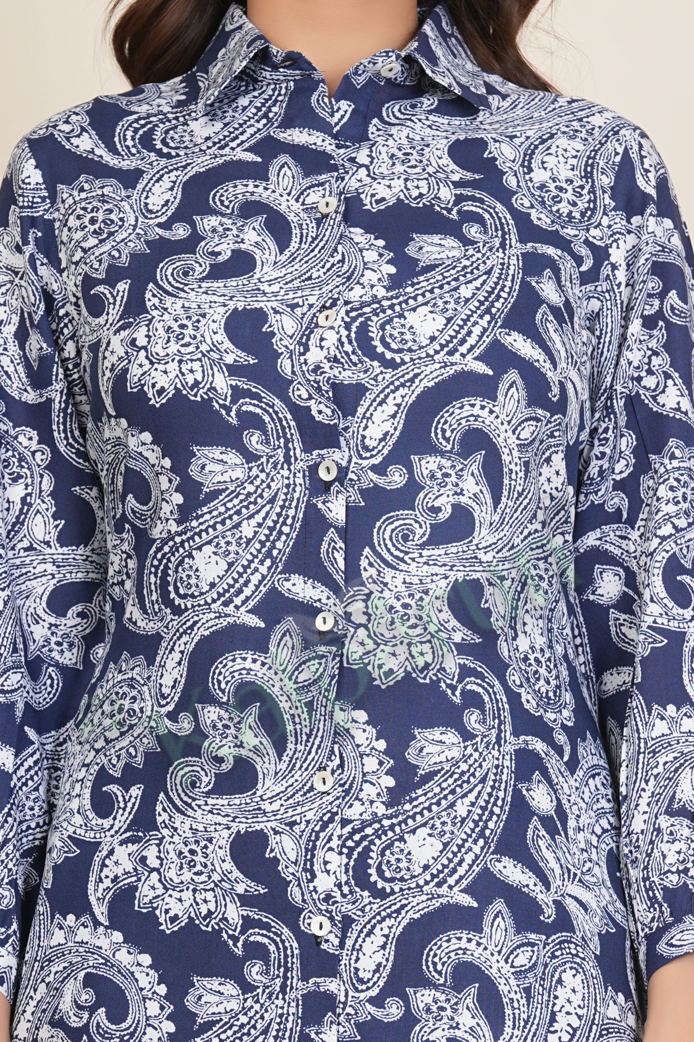Kalparun Floral Print Rayon Kurta Set with Pants, Blue Kurta Set, Collared Neck